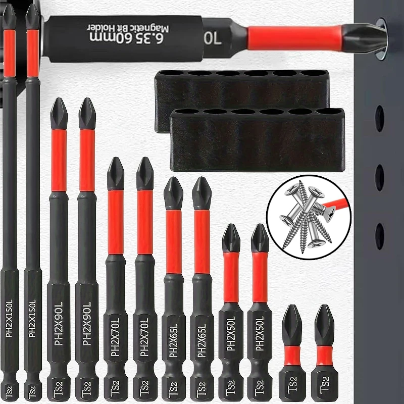 Juego de brocas magnéticas PH2 de acero S2 con cabeza cruzada para destornillador eléctrico, brocas hexagonales antideslizantes para impacto con soporte