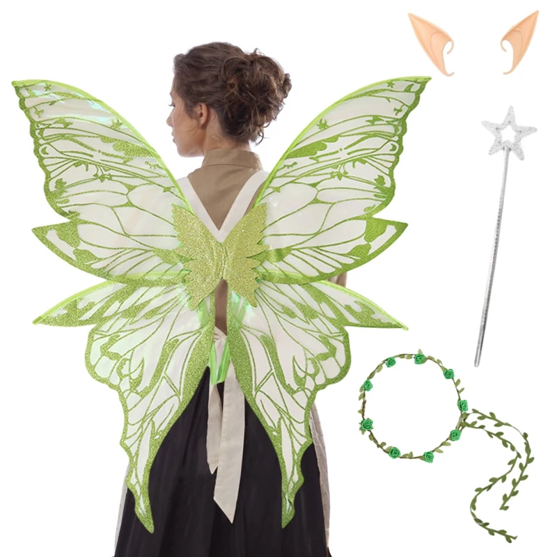 4pcs/set Adults Fairy Wings Girls Sparkling Angel Wings Butterfly Costume Wings for Halloween Costume Dress up Party Favor Chris