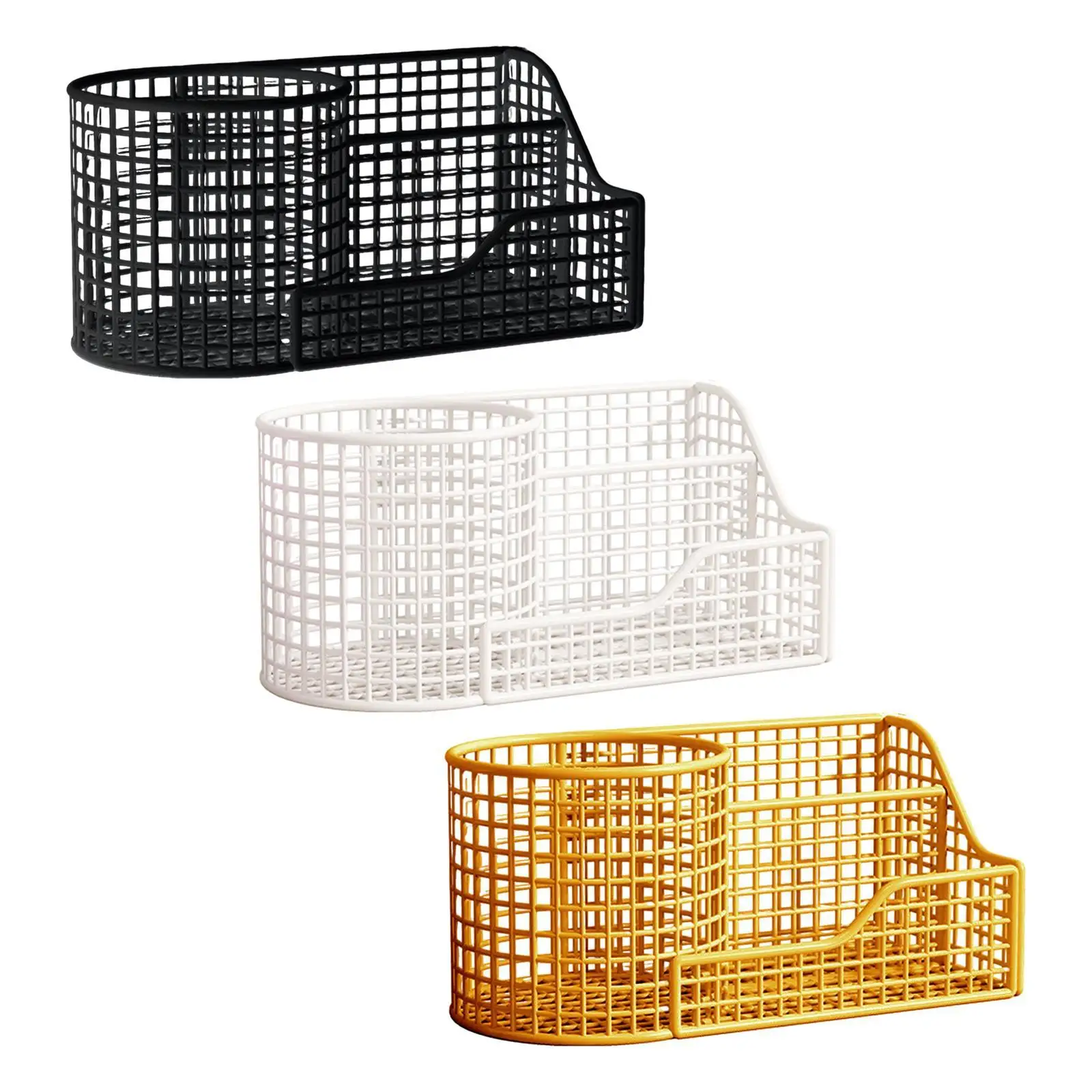 Metal Makeup Brush Holder for Vanity Desk Organizer Storage with 3 Compartments Cosmetics Nail Polish Perfume Container Home