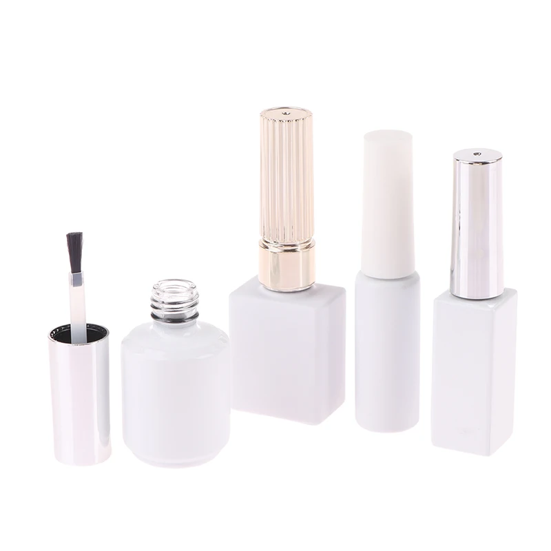 8/10/12/15ml Empty Glass Nail Gel Bottle Matt White Filling Nail Polish Glue Sealing Basic Oils Light-Resistant Good Storage