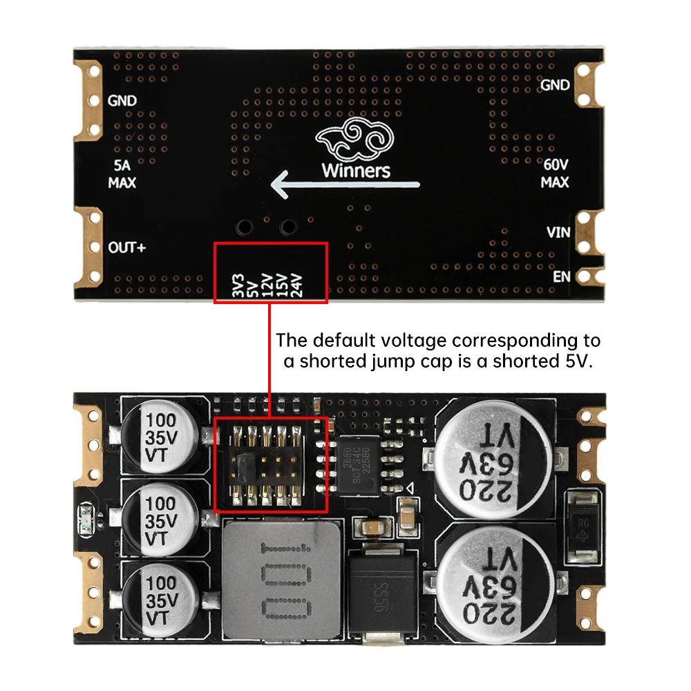 DC-DC Step-Down Power Module 5-55V to 3.3V/5V/12V/15V/24V 5A DC Buck Power Module Support SMD Leads