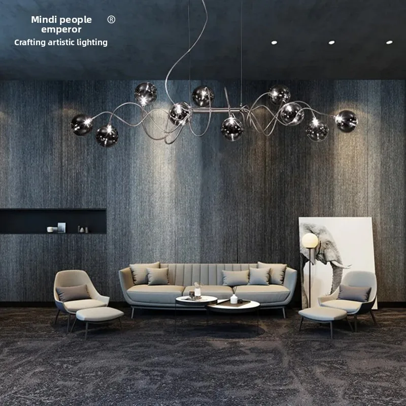 Nordic Magic Bean Bubble Glass Pendant Light Creative Molecular Chandelier 304 Stainless Steel for Living Room