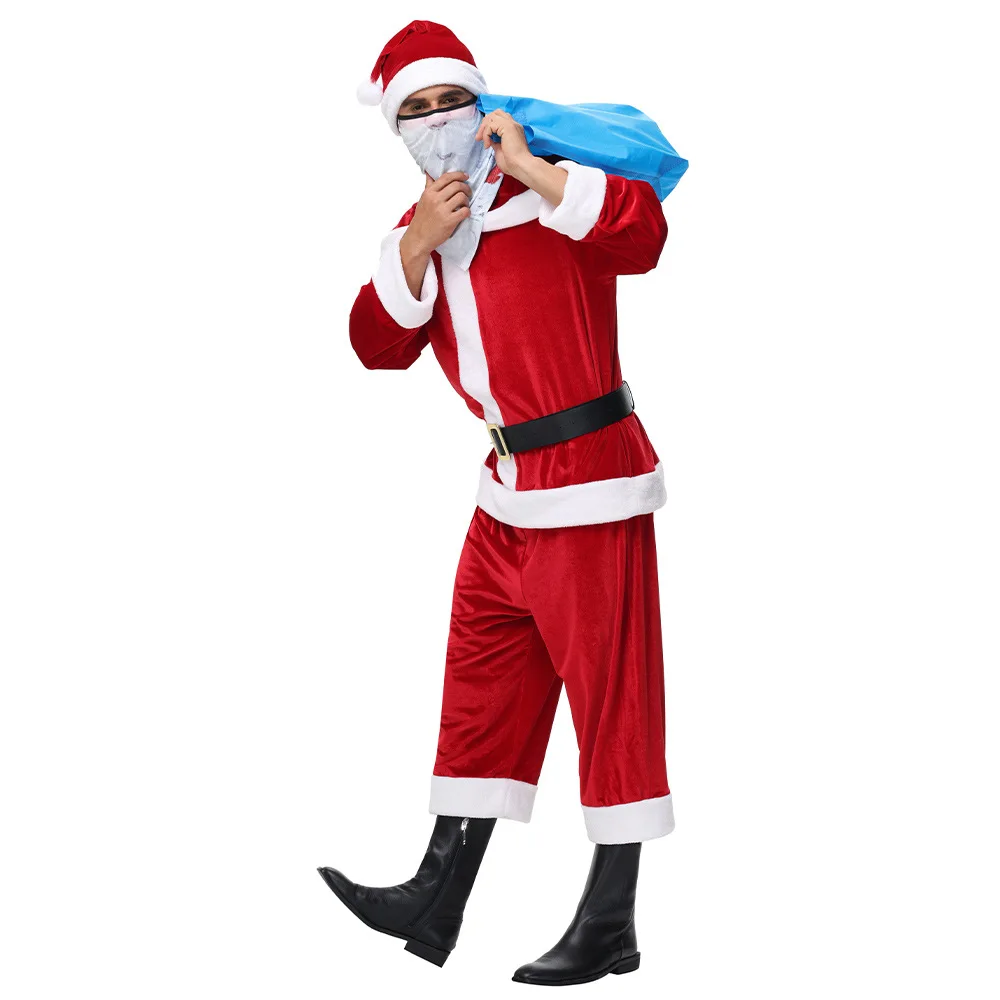 Nuevo disfraz de Navidad, Cosplay de felpa, sombrero rojo de Papá Noel, conjunto de pantalones superiores de manga larga, fiesta temática loca, juego de rol para hombres adultos