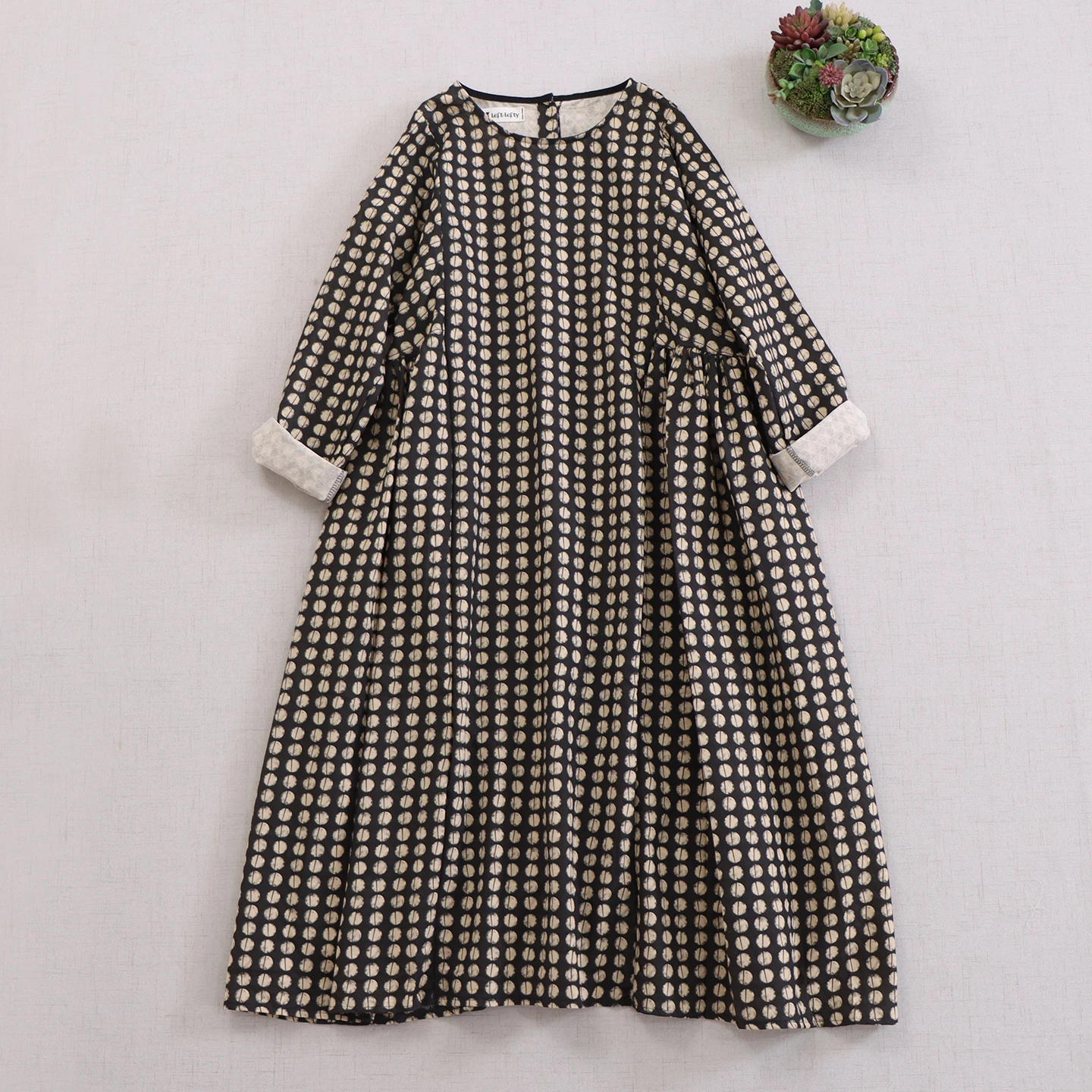 Robe japonaise en coton et lin pour fille Mori, Vintage, imprimé à pois, col rond, manches longues, décontractée, ample, mi-longue, nouvelle collection automne