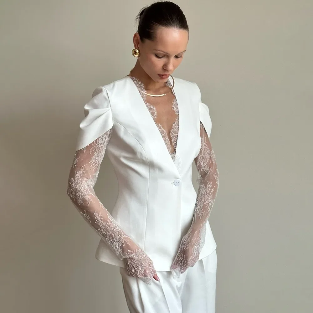 2026 new lace patchwork top European and American elegant slim fit suit jacket Women's fashion jacket