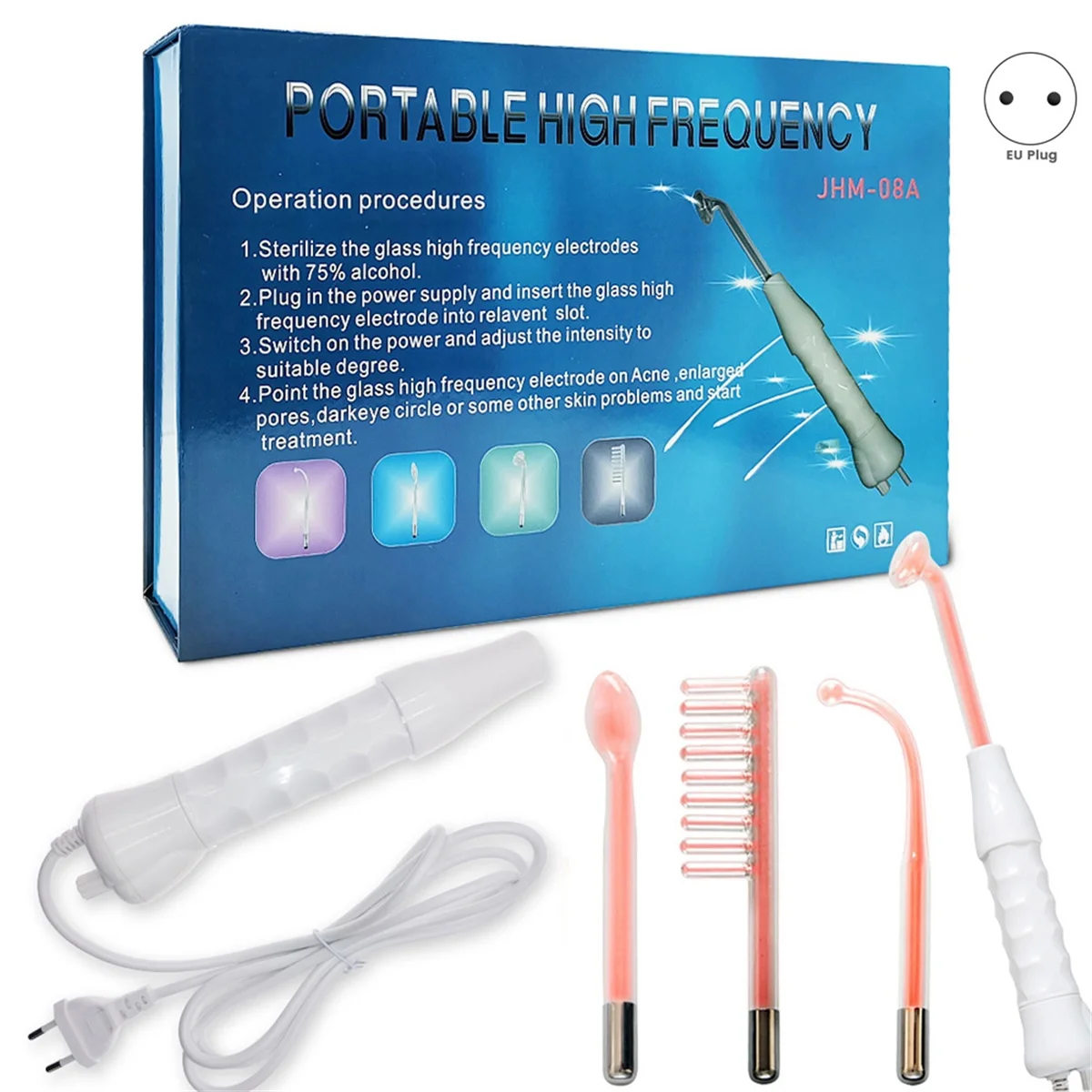 A14G-4 en 1 Portable haute fréquence électrothérapie dispositif de beauté dissolvant de taches soins de la peau Spa Derma 4 Violet prise ue