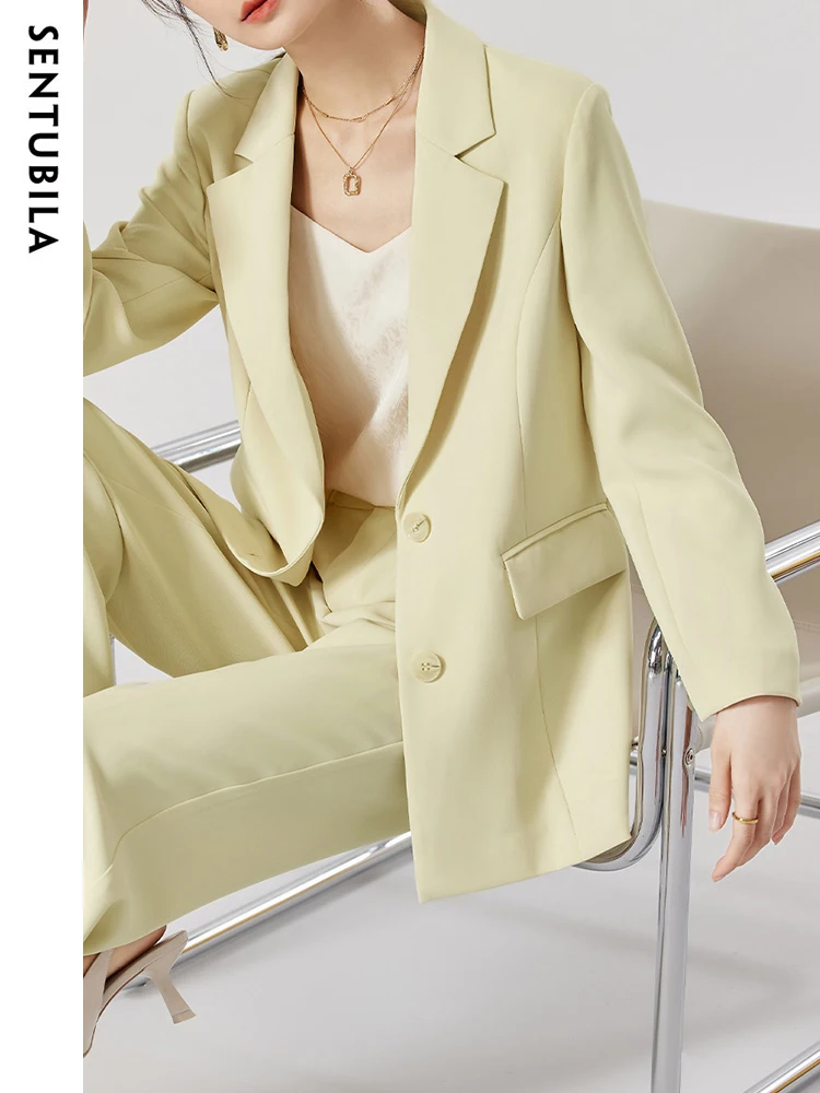 SENTUBILA Office Lady Blazer Suit Two Pieces Set for Women 2024 Elegant Straight-cut Blazer jacket Wide Pants Womens Outfits