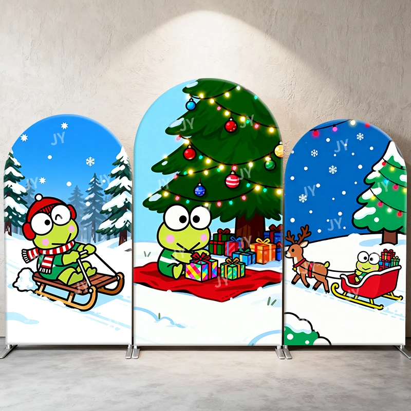 

Keroppi Christmas Theme Arch Backdrop Cover Joyful Festive Scene For Kids Birthday Baby Shower Photo Booth Decor Background
