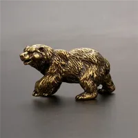 Retro Brass Brown Bear Statue Ornament Solid Brass Polar Animal Figurine Miniatures Tea Table Pet Desk Decors Accessories Crafts