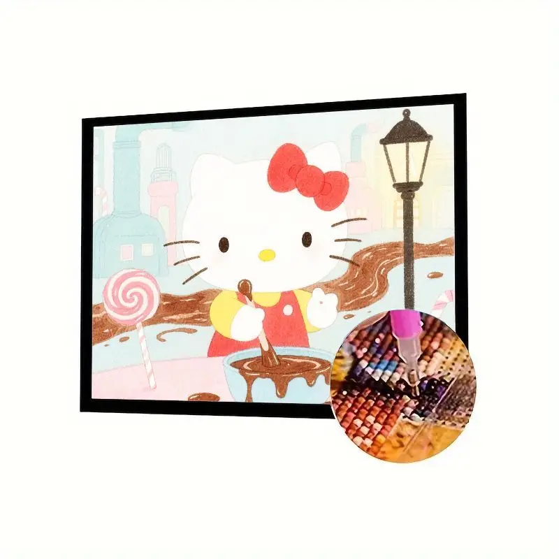 1PC Cute Hello Kitty Stirring Chocolate Dessert Scene 5D DIY Diamond Painting Kit, Full Drill Rhinestone Embroidery Art Craft fo