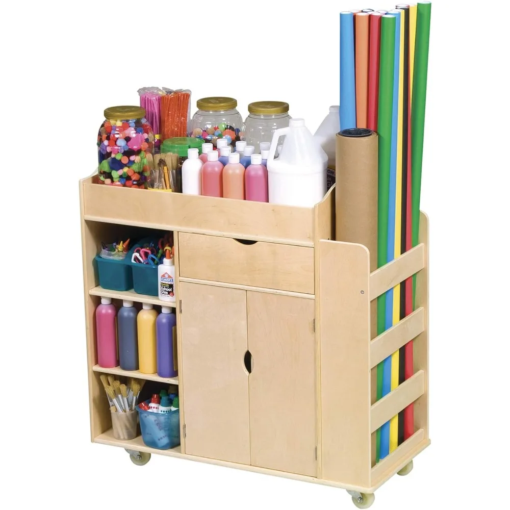 

Mobile Wooden Art Supply Storage Cabinet with Casters for Arts and Crafts, Ideal for Classroom Use