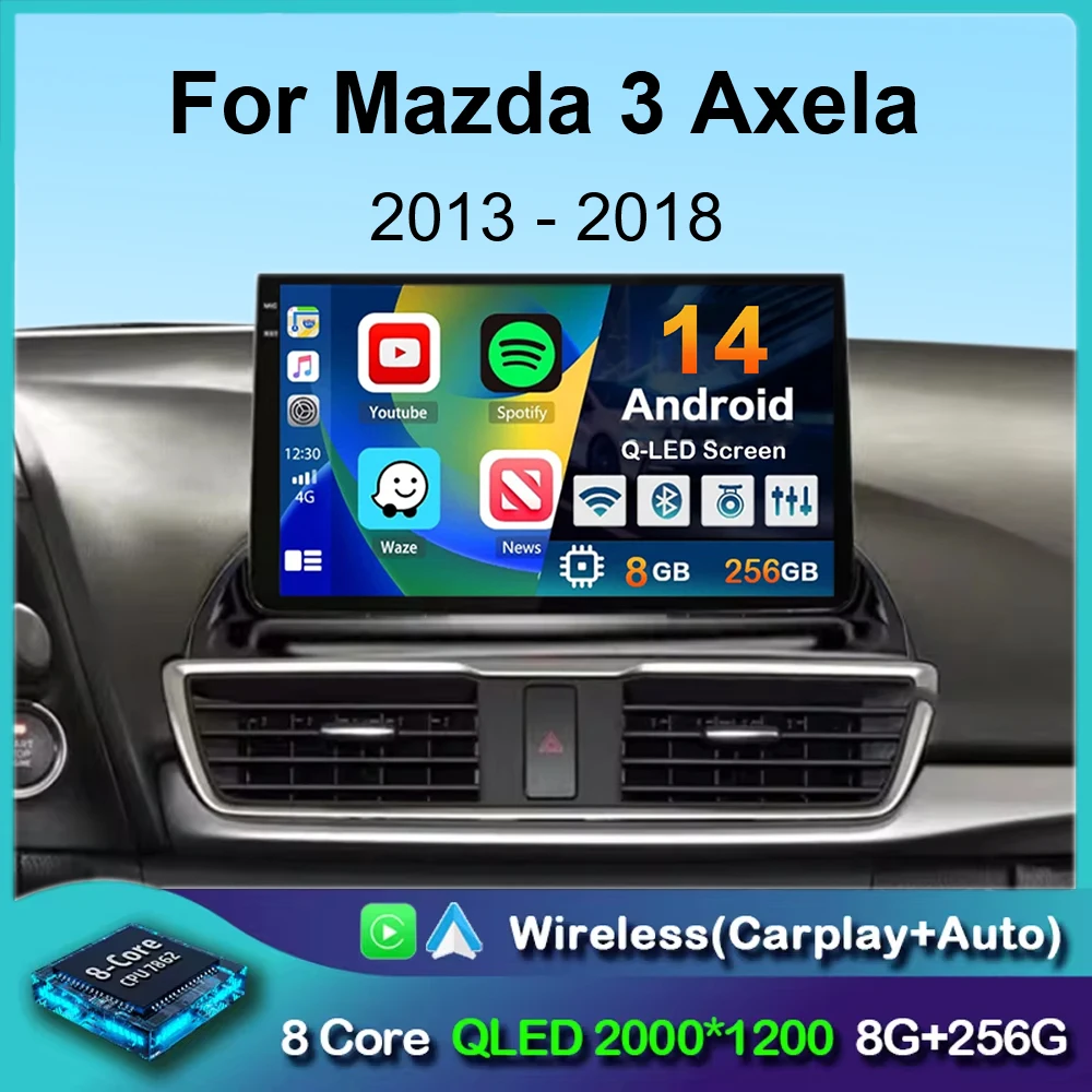 Android 14 Carplay Auto Car Radio For Mazda 3 Axela 2013-2018 Stereo GPS Navigation Multimedia Video Player Autoradio Head Unit