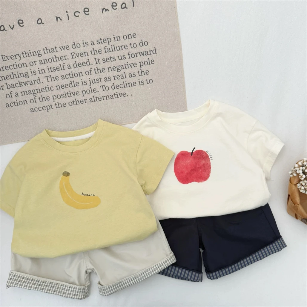 Banana Apple T-shirt For Children Cartoon Printed Tees 2026 Summer Clothes Kids New Design T Toddler Thin Short-sleeved Tops