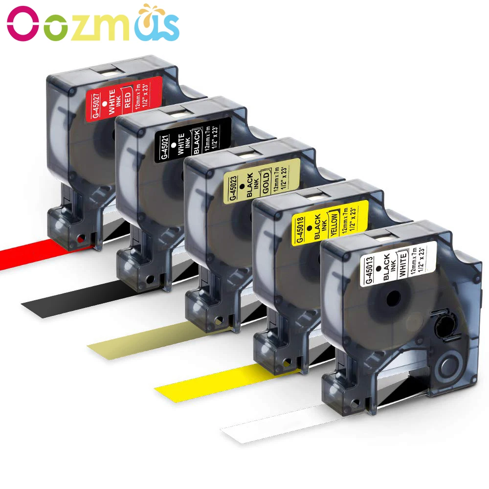 5Pk Mixed Color Compatible for Dymo D1 Label Tape 45013 45021 45018 45023 45027 for Dymo LabelManager 160 280 210D Label Maker