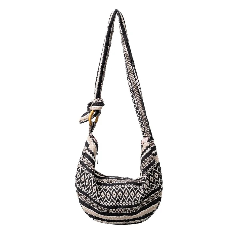 Uxst 2025 Hot Selling New Ethnic Style Wave Bag Women's Shoulder Bag Bohemian Style Commuting Canvas Bag Women Handbags  Purses