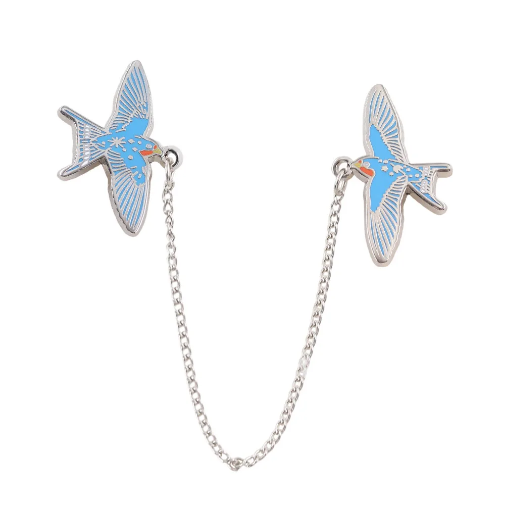 Swallow Chain Badge Blue Bird Enamel Pin Flying Migratory Birds Brooch Novelty Fun Collar Accessories Gift For Bird Lovers