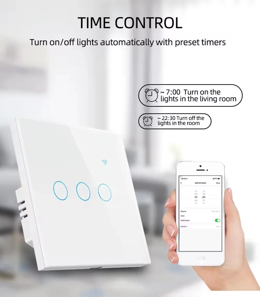 Tuya App Voice Remote Control WiFi Smart Light Switch 220V Touch Wall Switch Timer Alexa Google Home Connectivity Safe Neutral