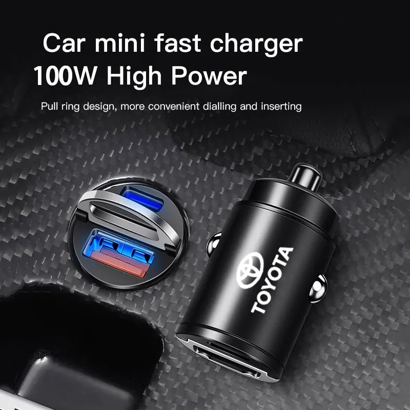 100W Car Charger USB Type-C Fast Charging Cigarette Lighter For Toyota GRsport Hilux Aygo Yaris Corolla Rav4 CHR Auris Cruiser