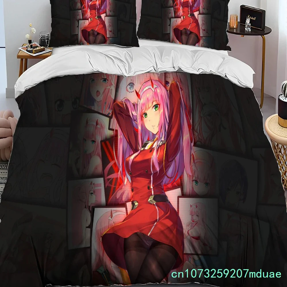 New Zero Two DARLING In The FRANXX Anime Comforter Bedding Set Duvet Cover Bed Set Quilt Cover Pillowcase Queen Size