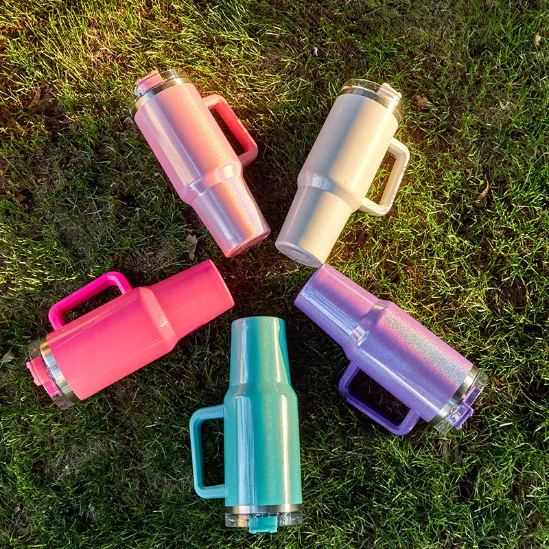 

New High Value Rainbow Painted 40oz Car Cup 304 Stainless Steel Straw Bingba Cup Car Outdoor Large Capacity Handling Thermos Cup