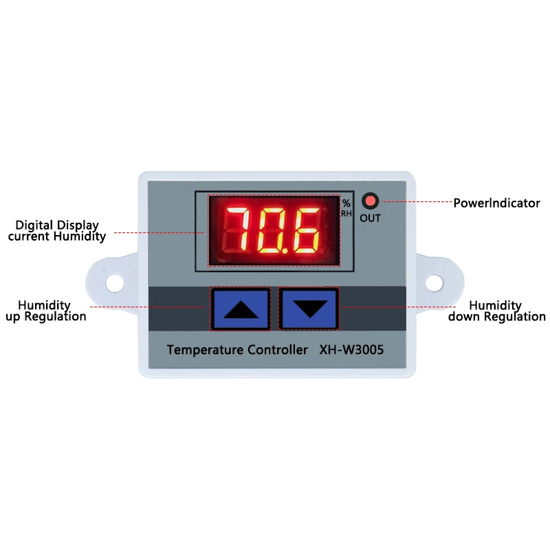 W3005 digital humidity controller. Humidity controller switch for humidification and dehumidification control
