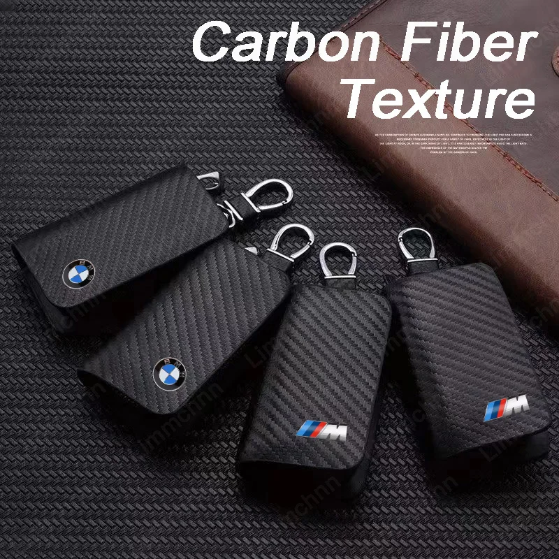 

For BMW 1 3 5 7 Series F10 F30 E46 E60 E90 E87 E88 M3 M4 M6 Carbon Fiber Car Logo Accessories Car Key Case Cover Protector Shell