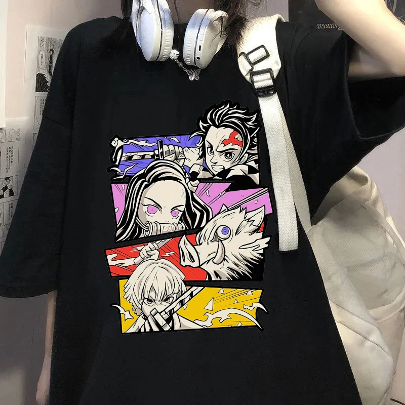 Mulheres Demon Slayer Anime Estampado manga curta camiseta, roupas de verão, blusas fashion femininas, Demon Slayer camiseta dos desenhos animados