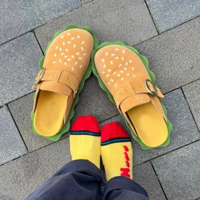 Women Slippers 2024 New Summer Soft Flat Shoes Thick-Soled Casual Beach Sandals Yellow Hamburger Fashion Slippers Home Women