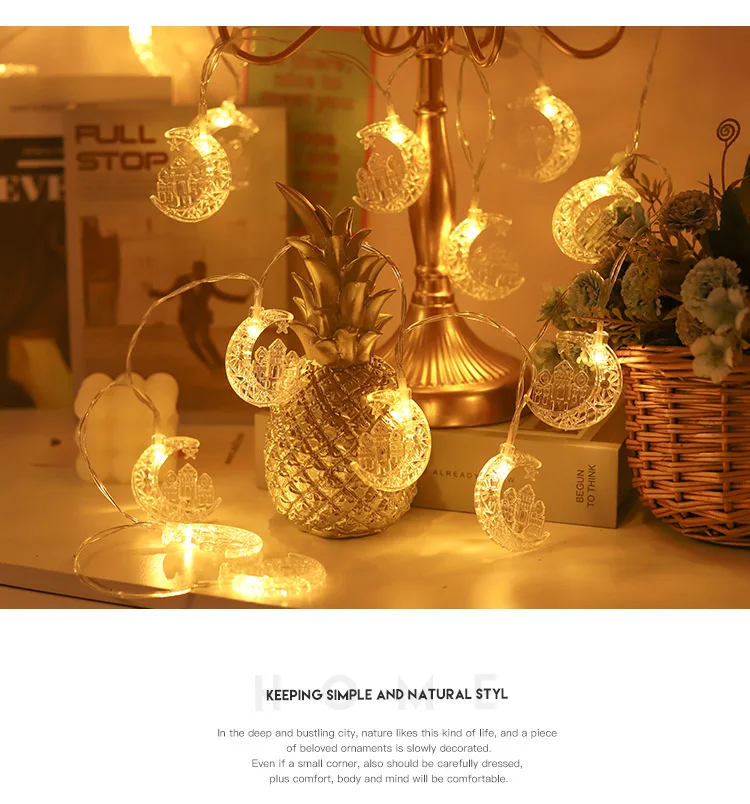 ALEGRE Ramadan lichtketting met batterij, 3 m, 20 leds, ster, maan