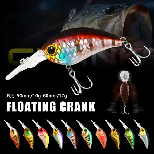 50mm/10g 60mm/17g flotante Crankbait señuelo de pesca lubina Pike cebo duro Jerkbait cebos de manivela profesionales