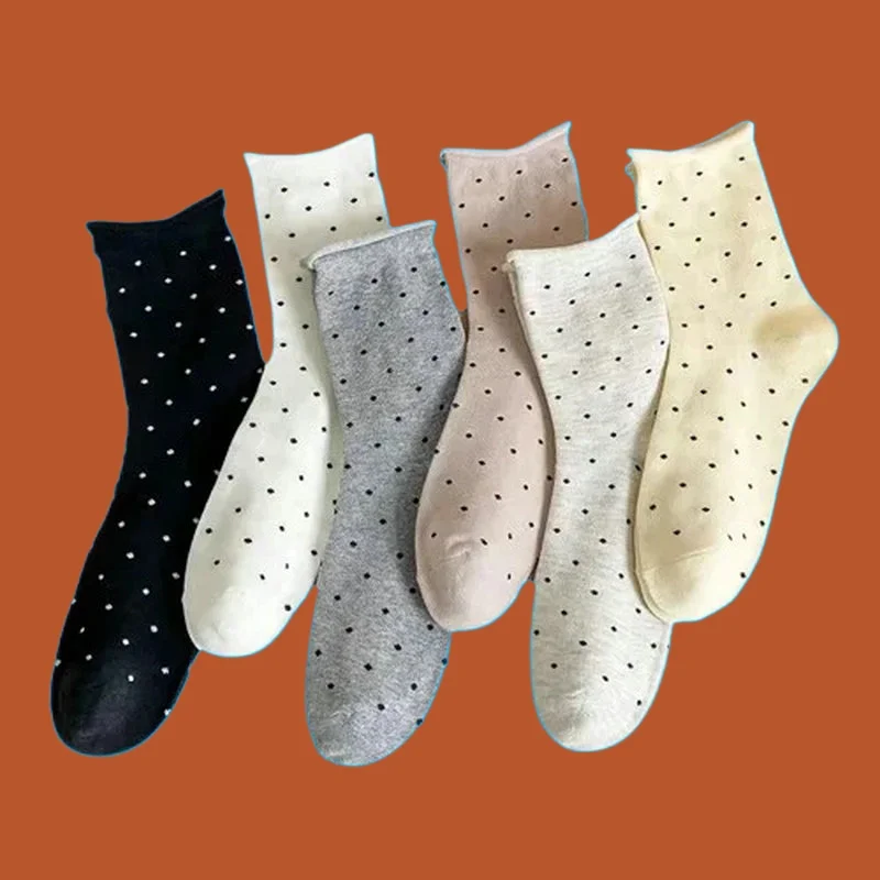 Kaus kaki wanita Retro 5/10 pasang, kaus kaki tengah wanita, kaus kaki artistik, kaus kaki motif Polka Dot, kaus kaki mode musim semi dan musim panas, 2024 pasang