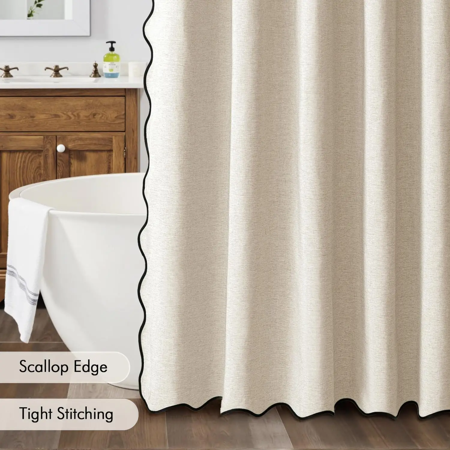 Imitation Linen Lace Wave Edge Shower Curtain Waterproof Toilet Partition Curtain Solid Color Bath Curtains Bathroom Decor
