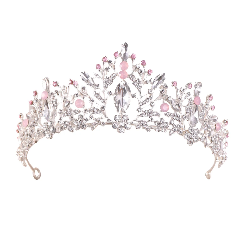 

Decorative Crystal Alloy Crown Fashion Headdress Women Glitter Hair Wedding Hair Ornament (Silver Pink)