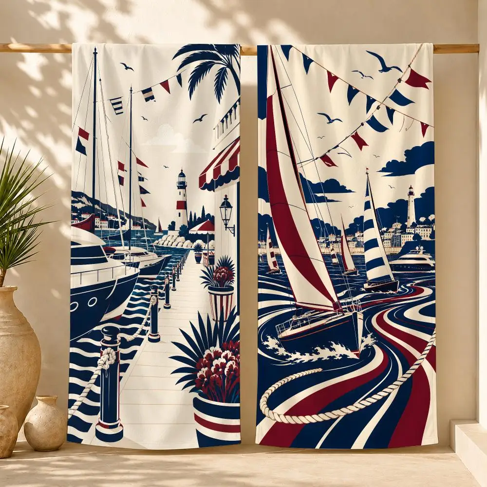 French Riviera Yacht Club Towel Tropical Holiday Style Thick Absorbent Quick Dry Ultra Soft For Beach Pool And Travel