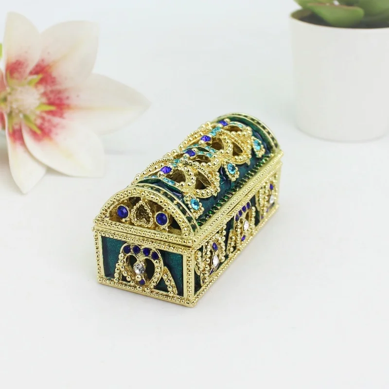 SHINNYGIFTS Hand Painted Enamel Jewelry Box Treasure Trinket Box with Czech Diamonds Collectible Office Home Decor Unique Gifts