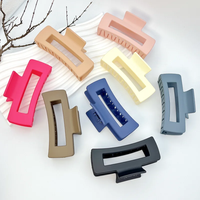 Fashion Matte Hair Claws Colourful Hair Accessories Antislip Rectangular Ponytail Claw Clips Hollow Out Jaw Clamps For Women