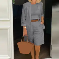 Traje holgado de verano para mujer, Chaqueta corta de Color liso, ropa de calle, Blazer, pantalones cortos para fiesta