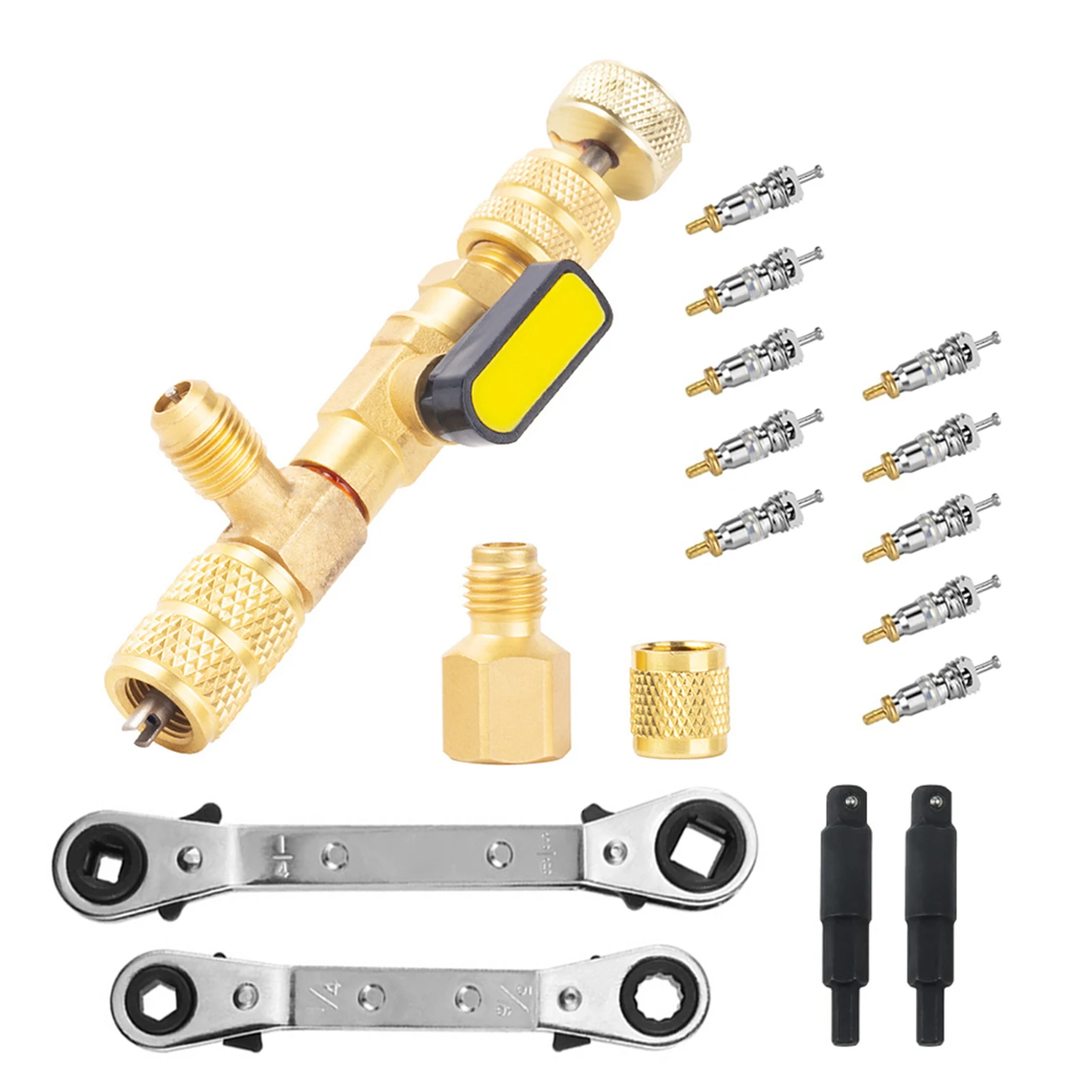 Valve Core Remover Installer with Dual Size SAE Port Air Conditioning Line Repair Tools for HVAC R32 R410A