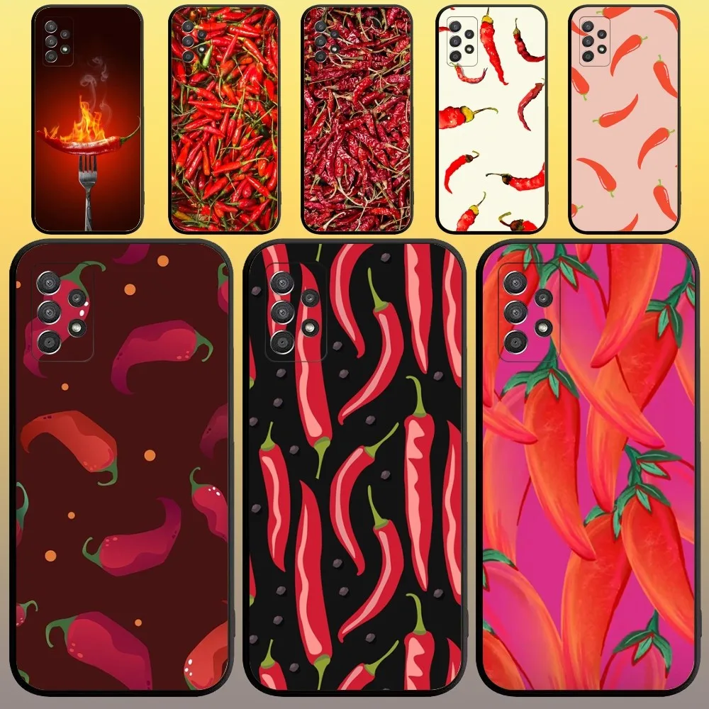 Spicy Chili Pepper Phone Case for SamsungA 91,80,73,72,71,70,53,52,51,42,41,40,32,31,30,22,21,20,13 S 4G 5G Soft Black Case