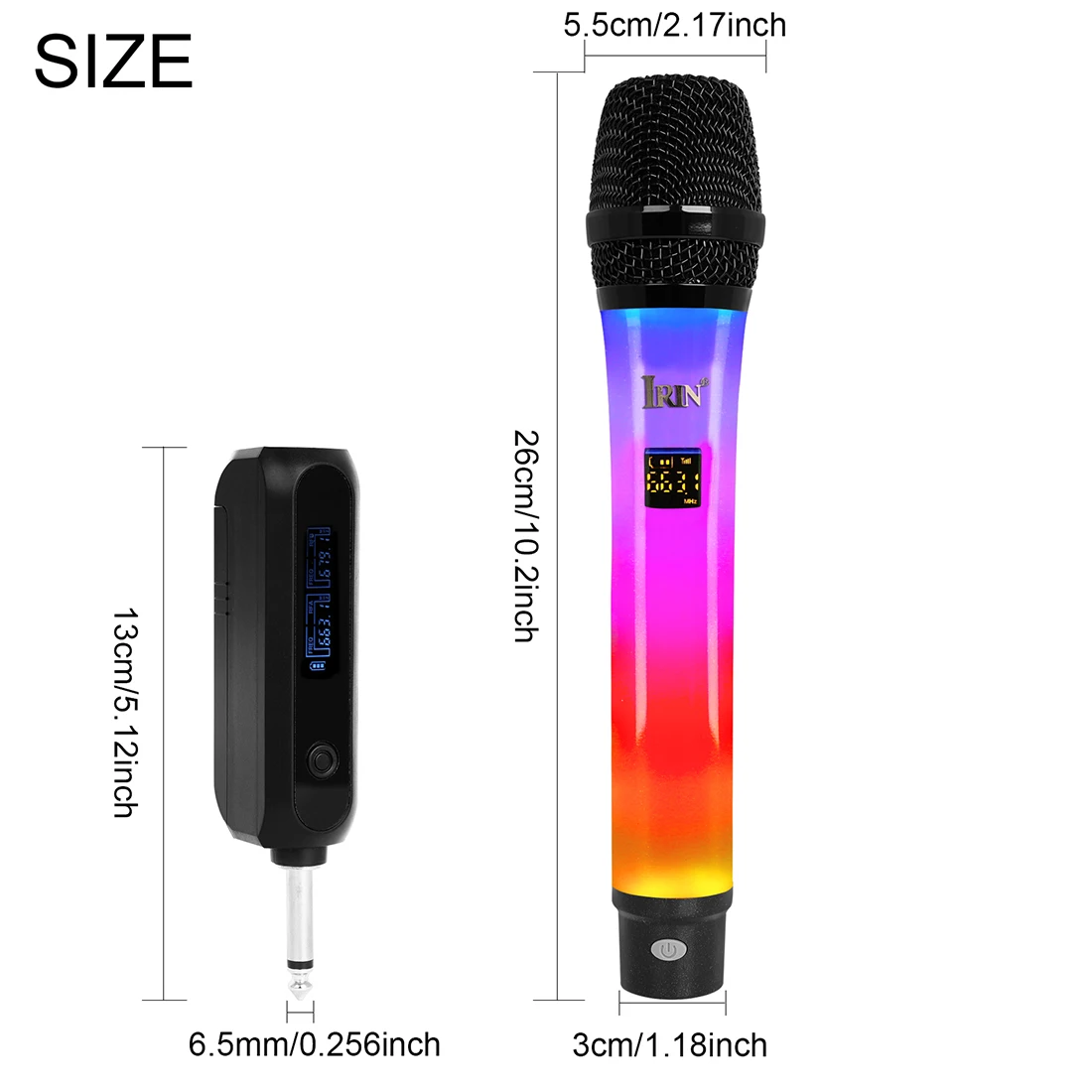 IRIN WX82 UHF Wireless Microphone with RGB LED Light, 2 Pack Handheld Dynamic Professional Mic for Karaoke, Live Streaming&Party