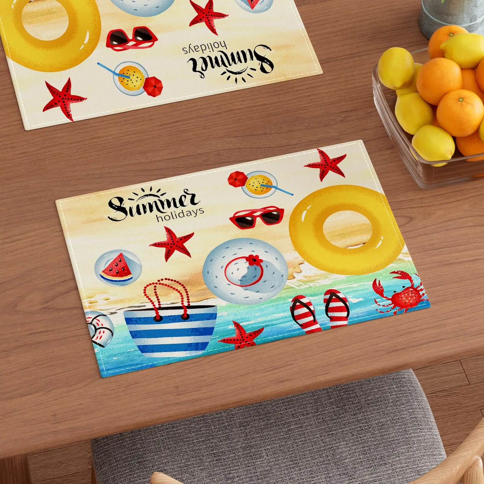 Summer Beach Swim Ring Flip Flops Seaside Themed Placemats Table Mats 12x18 Inch