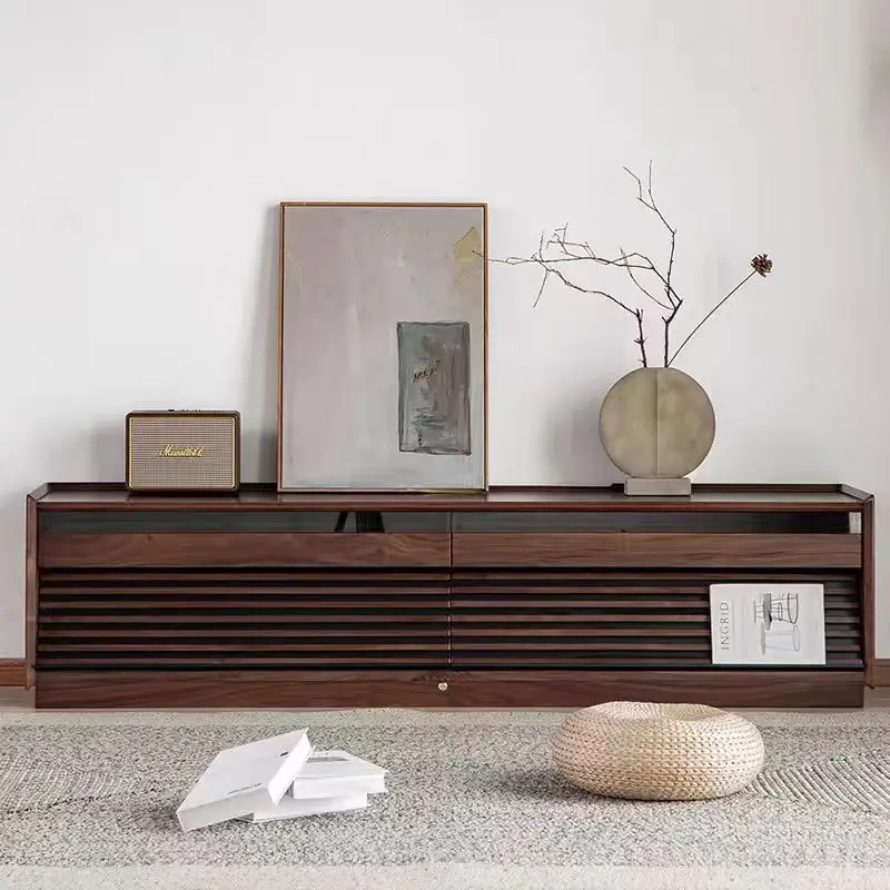 Kabinet TV Amerika Utara yang dapat disesuaikan Meja kopi minimalis selebriti Internet abad pertengahan angin berpasir wabi kayu ceri