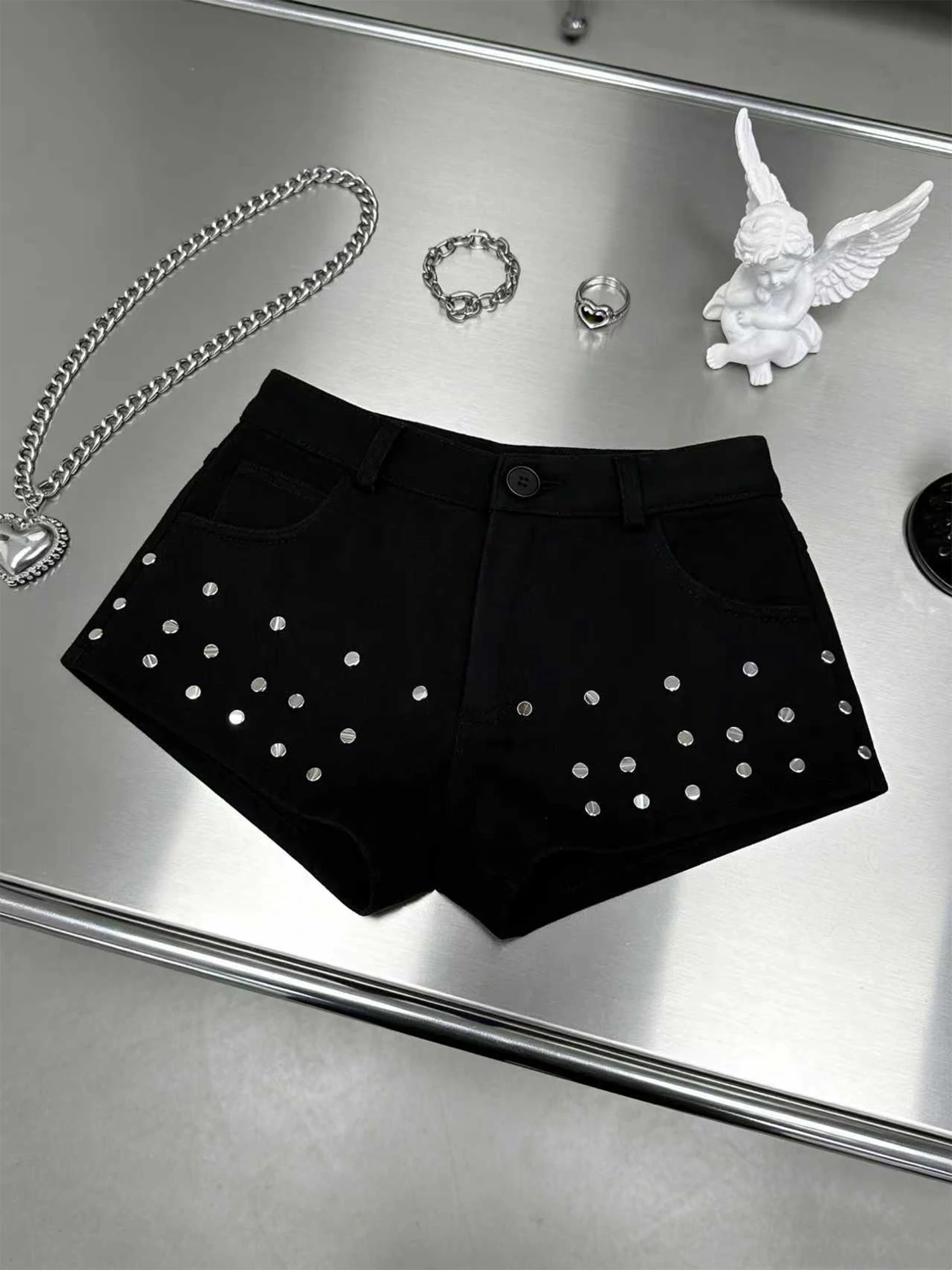 Women's Black Gothic Emo Mini Shorts Hot Girl Y2K Harajuku Vintage 2000s Micro Shorts High Waist Slim Fit Hot Pants Summer 2026