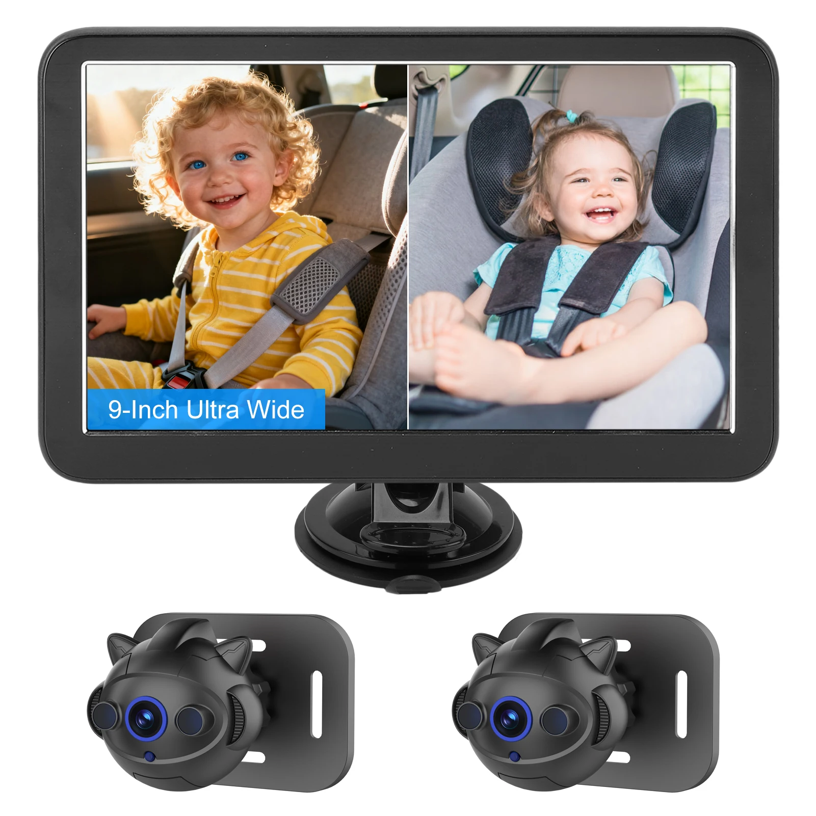 Baby Safety Car Camera Dual Channel 9 Inch 1080P HD Baby Monitor Adjustable 50° Wide Viewing Angle for Rear Facing Seat