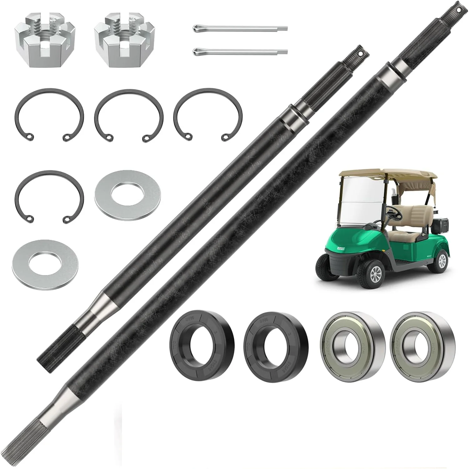 Golf Cart RXV Rear Spline Axle Shaft with Bearing Seal Kit Fit EZGO RXV Electric, OEM 620337, 620341 (Driver Side/Passenger Side