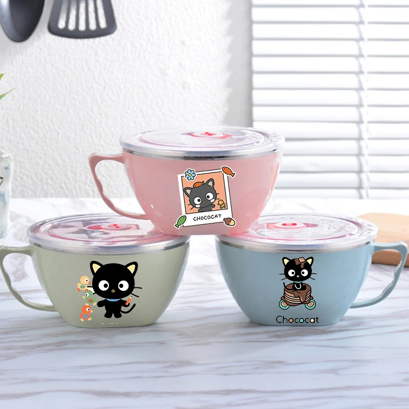 

Sanrio Chococat Noodle Bowl Kawaii Stainless Steel Bowl Double-layer Heat Protection Instant Food Storage Container Tableware