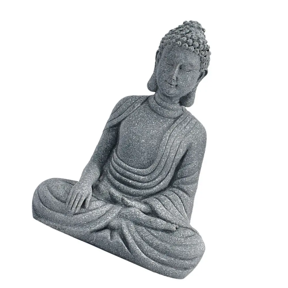 1Pcs Gray Sandstone Buddha Sculpture Zen Decorative Statue for Living Room Mantelpiece Tabletop Shelves Feng Shui Prosperity
