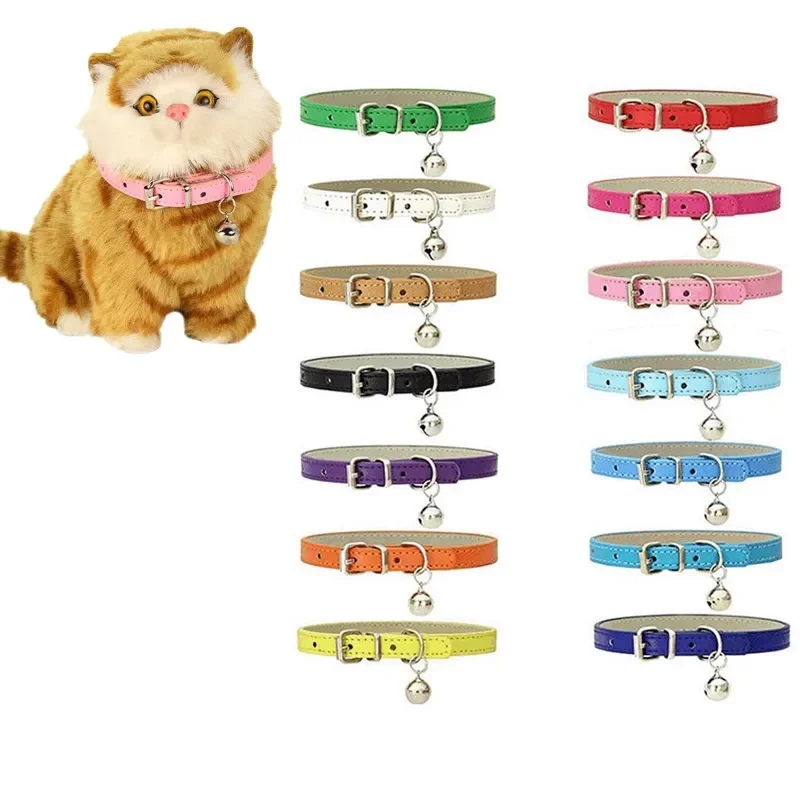 Cat Collar Adjustable Soft Genuine Leather Pet Collars for Cats Kitten Puppy Small Dogs Pet Accessories Cat Collar with Bell