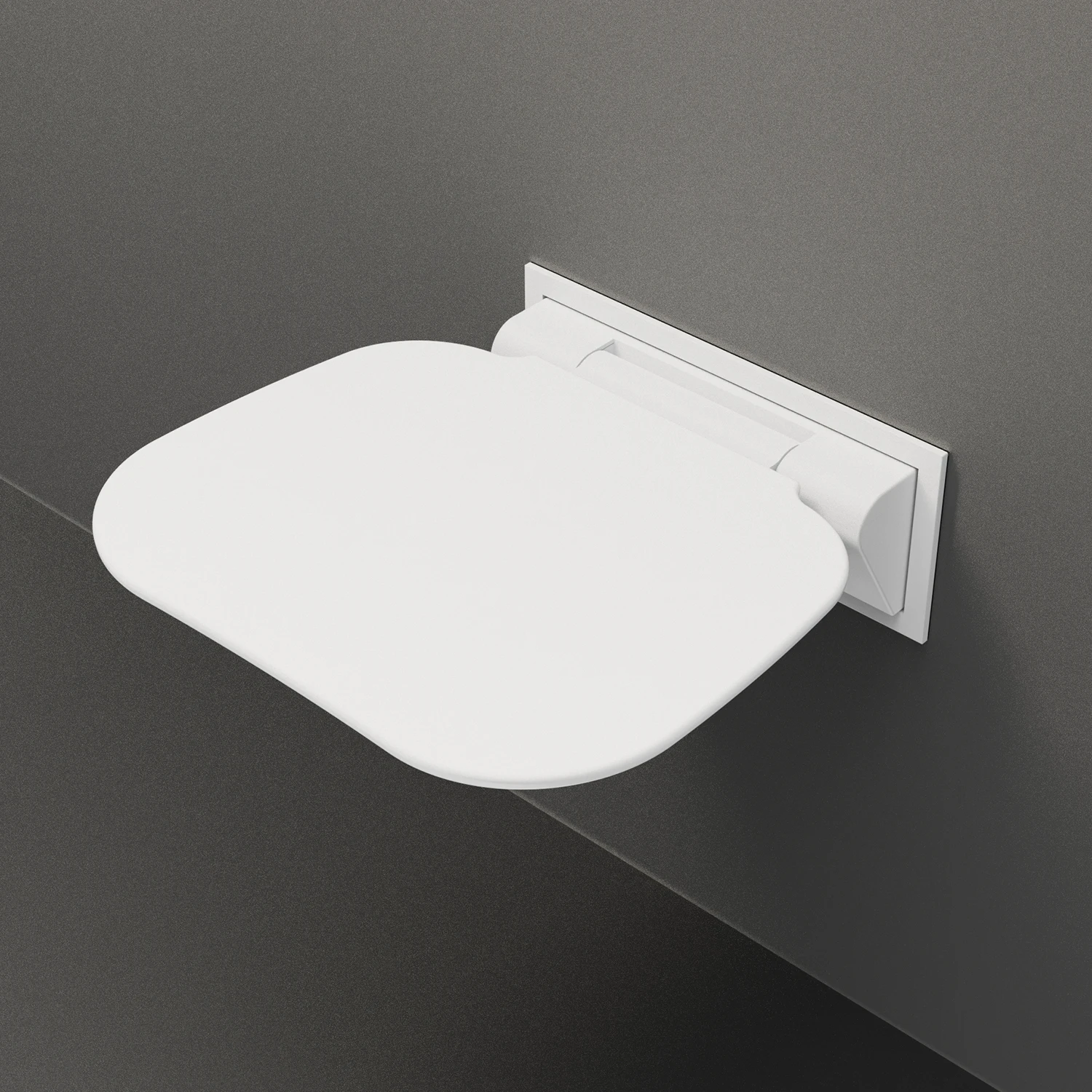 Folding Shower Stool with Soft Close Control Matte White Stainless Steel Panel for Timber Wall Installations
