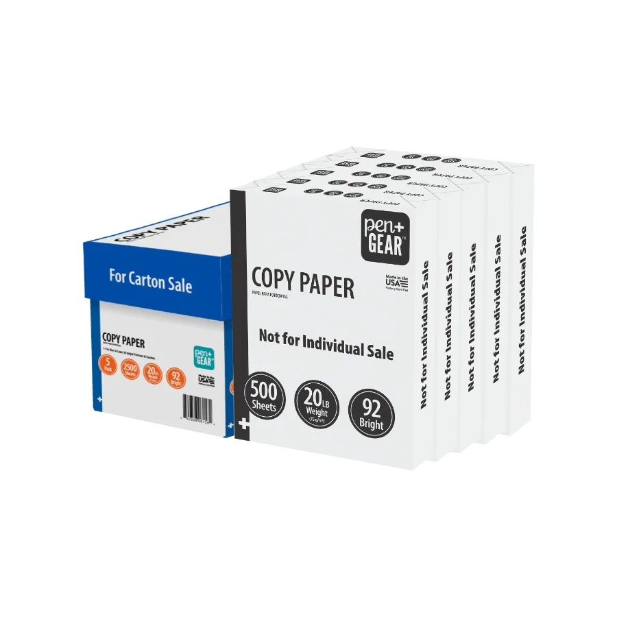 

Бумага для копирования Pen + Gear, 8,5 x 11 дюймов, 92 г/м², яркая, 20 листов. Бумага белая, 5 пачек, 2500 листов в упаковке - идеально подходит для печати офисных документов, высокое качество